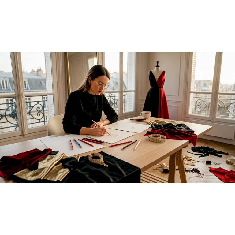 Dans son atelier parisien, un créateur de mode s’applique à dessiner les premières esquisses de sa prochaine collection.