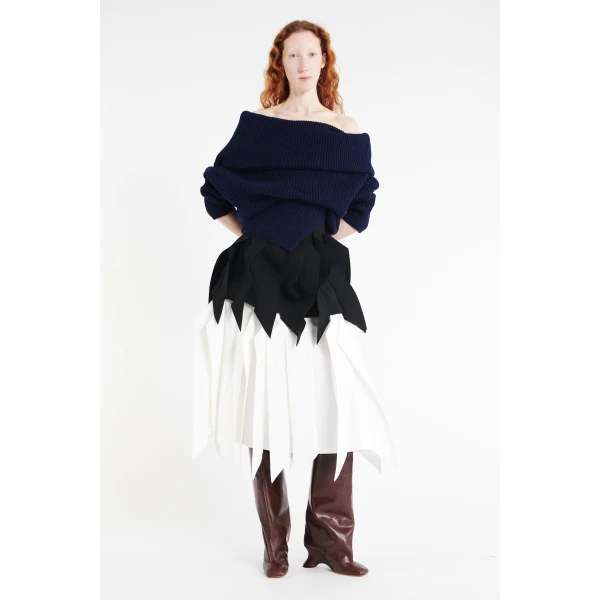 A.W.A.K.E. MODE A-Line Skirt With Panel Black White - Skirts - Conceptual Avant-Garde Fashion at Luxury Shoes 