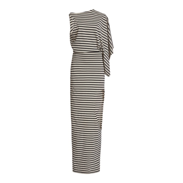 A.W.A.K.E. MODE Asymmetric Maxi Dress With Cut Out Navy Ecru Stripe - Dresses - Conceptual Avant-Garde Fashion at Luxury Shoes 