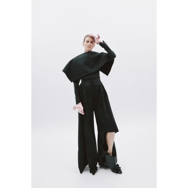 A.W.A.K.E. MODE Asymmetric Oversized Collar Top Black - Tops - Conceptual Avant-Garde Fashion at Luxury Shoes 