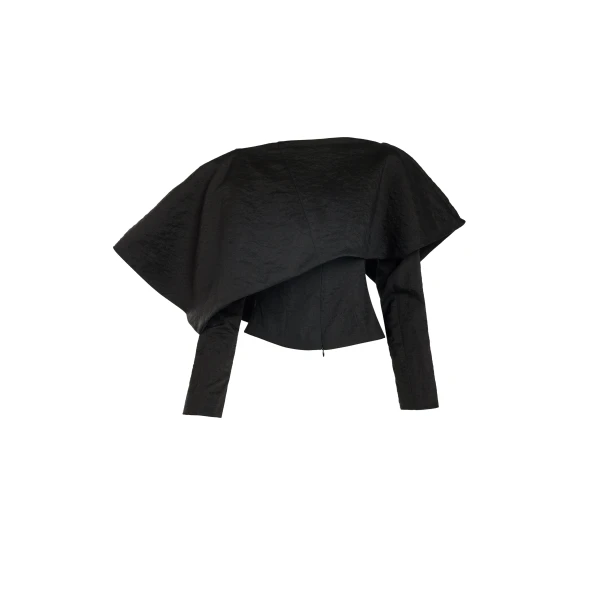 A.W.A.K.E. MODE Asymmetric Oversized Collar Top Black - Tops - Conceptual Avant-Garde Fashion at Luxury Shoes 
