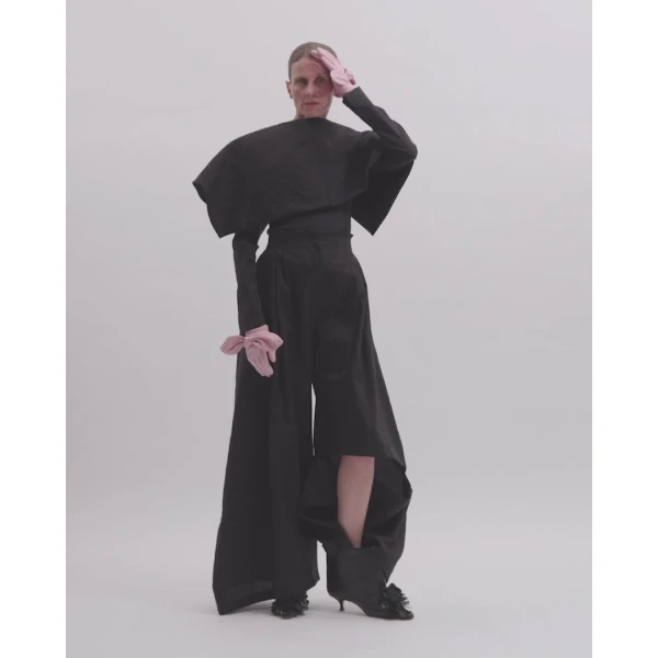 A.W.A.K.E. MODE Asymmetric Oversized Collar Top Black - Tops - Conceptual Avant-Garde Fashion at Luxury Shoes 