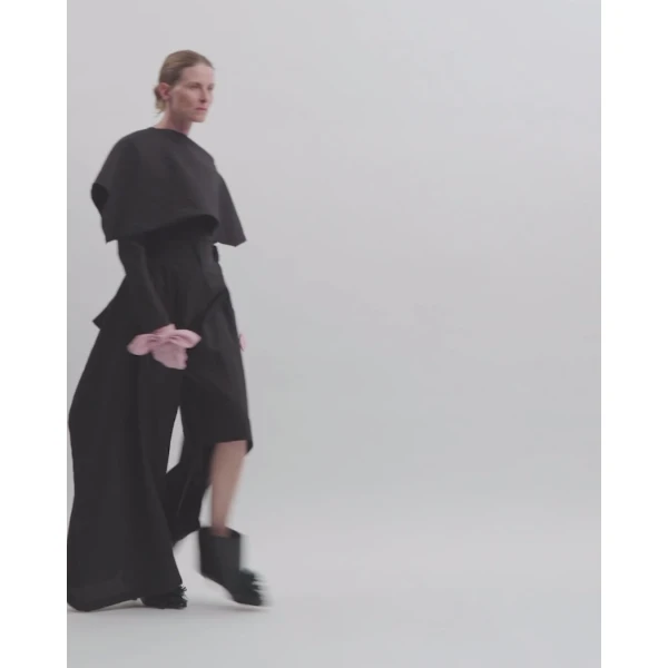 A.W.A.K.E. MODE Asymmetric Oversized Collar Top Black - Tops - Conceptual Avant-Garde Fashion at Luxury Shoes 