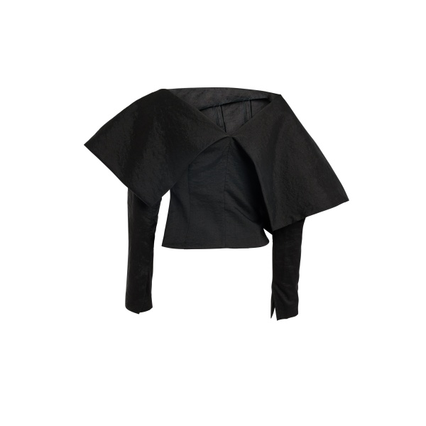 A.W.A.K.E. MODE Asymmetric Oversized Collar Top Black - Tops - Conceptual Avant-Garde Fashion at Luxury Shoes 