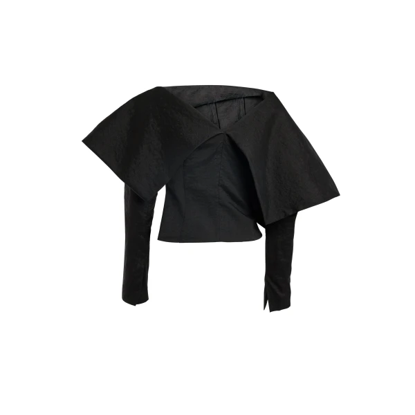 A.W.A.K.E. MODE Asymmetric Oversized Collar Top Black - Tops - Conceptual Avant-Garde Fashion at Luxury Shoes 
