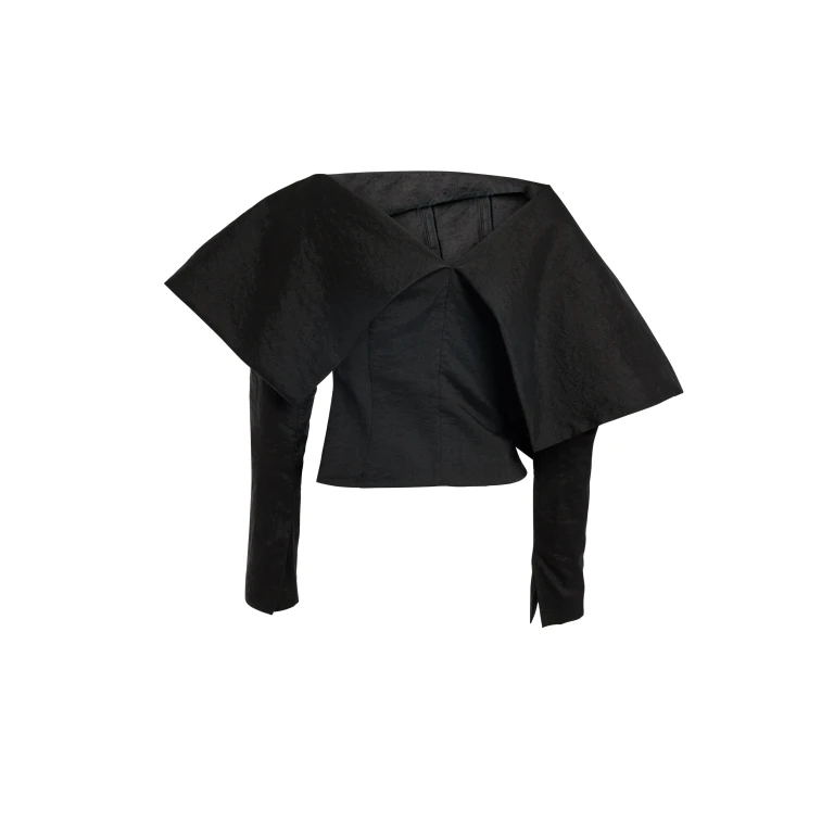 A.W.A.K.E. MODE Asymmetric Oversized Collar Top Black - Tops - Conceptual Avant-Garde Fashion at Luxury Shoes 