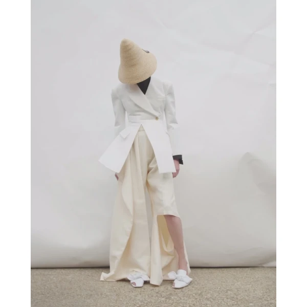 A.W.A.K.E. MODE Asymmetric Volume-Contrast Jacket White - Jackets - Conceptual Avant-Garde Fashion at Luxury Shoes 