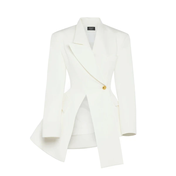A.W.A.K.E. MODE Asymmetric Volume-Contrast Jacket White - Jackets - Conceptual Avant-Garde Fashion at Luxury Shoes 