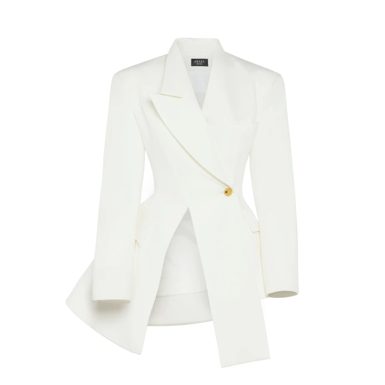 A.W.A.K.E. MODE Asymmetric Volume-Contrast Jacket White - Jackets - Conceptual Avant-Garde Fashion at Luxury Shoes 