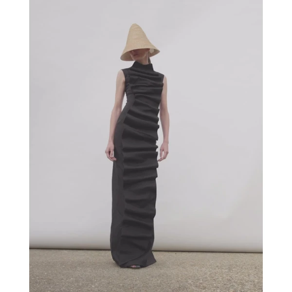 A.W.A.K.E. MODE Bib-Front Maxi Dress Black - Dresses - Conceptual Avant-Garde Fashion at Luxury Shoes 