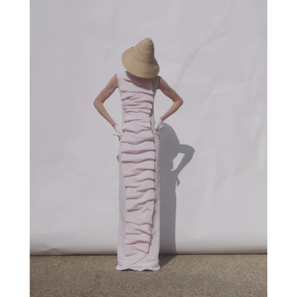 A.W.A.K.E. MODE Bib-Front Maxi Dress Pale Pink - Dresses - Conceptual Avant-Garde Fashion at Luxury Shoes 