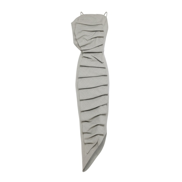 A.W.A.K.E. MODE Bib-Front Structured Dress With Open Back Light Grey Melange - Dresses - Conceptual Avant-Garde Fashion at Luxury Shoes 
