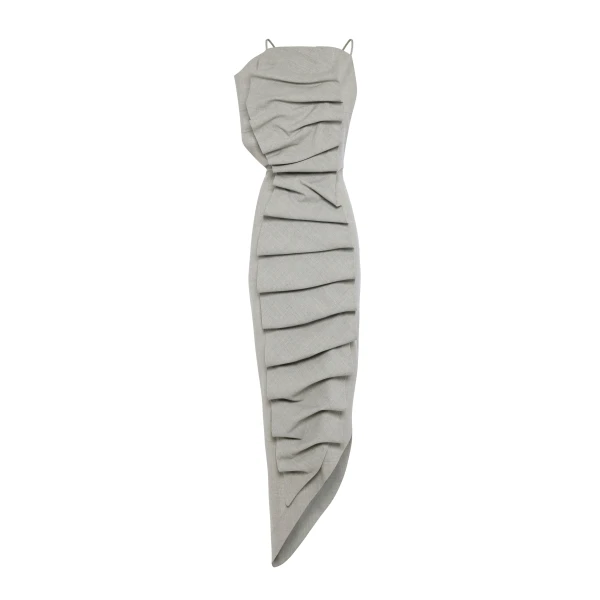 A.W.A.K.E. MODE Bib-Front Structured Dress With Open Back Light Grey Melange - Dresses - Conceptual Avant-Garde Fashion at Luxury Shoes 