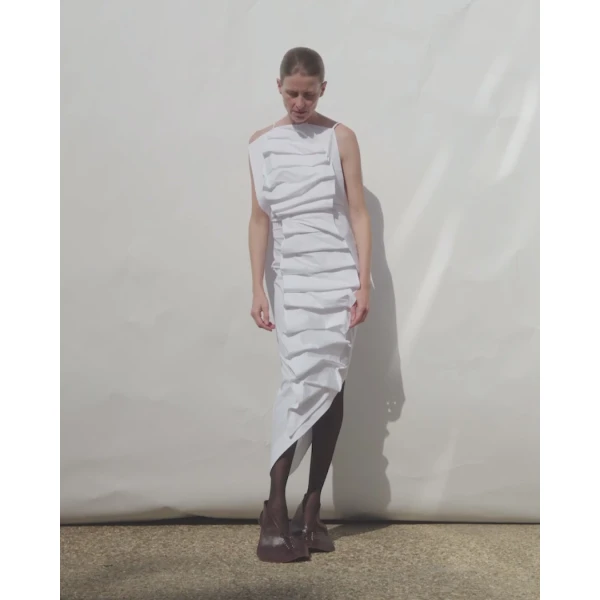 A.W.A.K.E. MODE Bib-Front Structured Dress With Open Back White - Dresses - Conceptual Avant-Garde Fashion at Luxury Shoes 