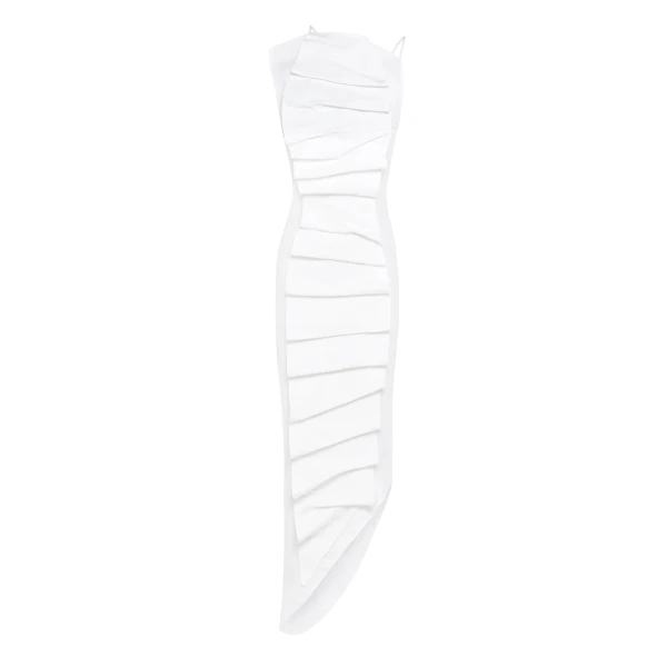 A.W.A.K.E. MODE Bib-Front Structured Dress With Open Back White - Dresses - Conceptual Avant-Garde Fashion at Luxury Shoes 