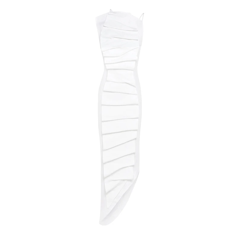 A.W.A.K.E. MODE Bib-Front Structured Dress With Open Back White - Dresses - Conceptual Avant-Garde Fashion at Luxury Shoes 