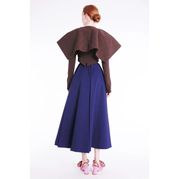 A.W.A.K.E. MODE Cropped Jacket With Collar Brown Check - Jackets - Conceptual Avant-Garde Fashion at Luxury Shoes 
