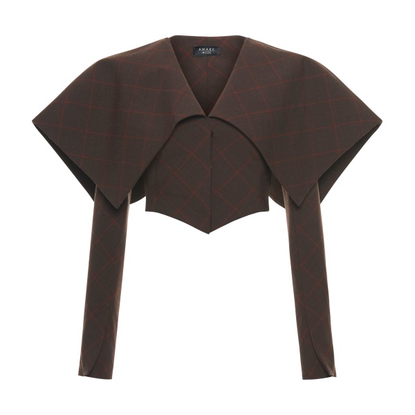 A.W.A.K.E. MODE Cropped Jacket With Collar Brown Check - Jackets - Conceptual Avant-Garde Fashion at Luxury Shoes 