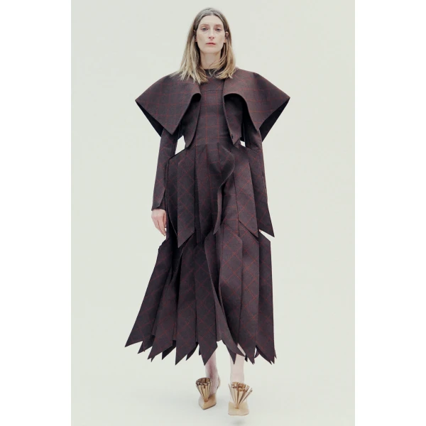 A.W.A.K.E. MODE Cropped Jacket With Collar Brown Check - Jackets - Conceptual Avant-Garde Fashion at Luxury Shoes 