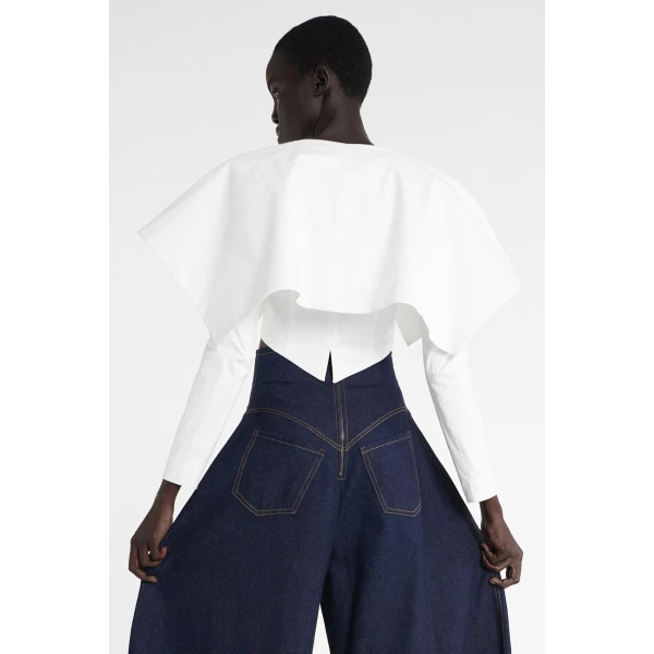 A.W.A.K.E. MODE Cropped Jacket With Collar White - Jackets - Conceptual Avant-Garde Fashion at Luxury Shoes 