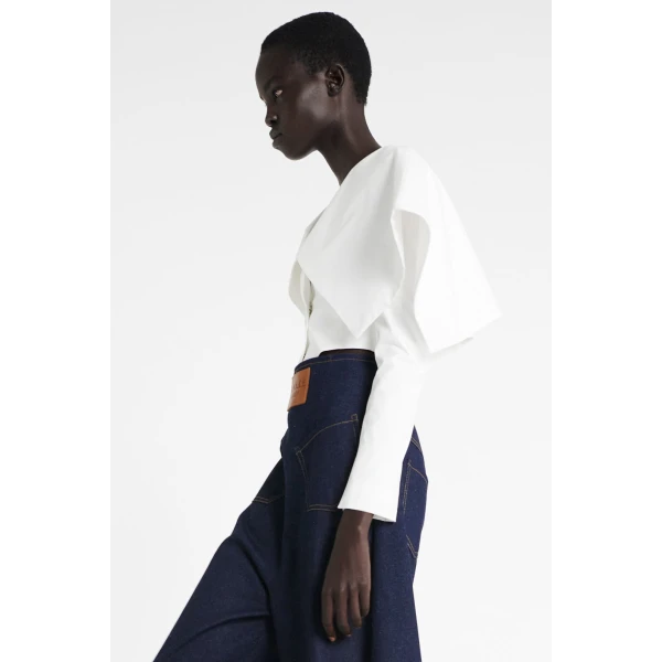 A.W.A.K.E. MODE Cropped Jacket With Collar White - Jackets - Conceptual Avant-Garde Fashion at Luxury Shoes 