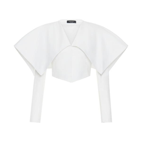 A.W.A.K.E. MODE Cropped Jacket With Collar White - Jackets - Conceptual Avant-Garde Fashion at Luxury Shoes 