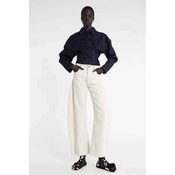 A.W.A.K.E. MODE Denim Jeans With Inserts Ecru - Pants - Conceptual Avant-Garde Fashion at Luxury Shoes 