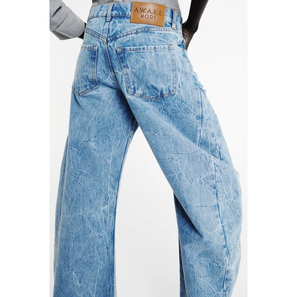 A.W.A.K.E. MODE Denim Jeans With Inserts Indigo Acid Wash - Pants - Conceptual Avant-Garde Fashion at Luxury Shoes 