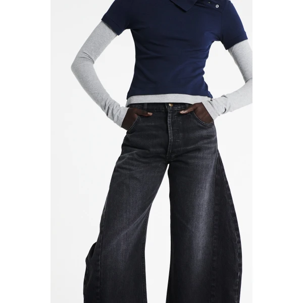 A.W.A.K.E. MODE Denim Jeans With Inserts Washed Black - Pants - Conceptual Avant-Garde Fashion at Luxury Shoes 