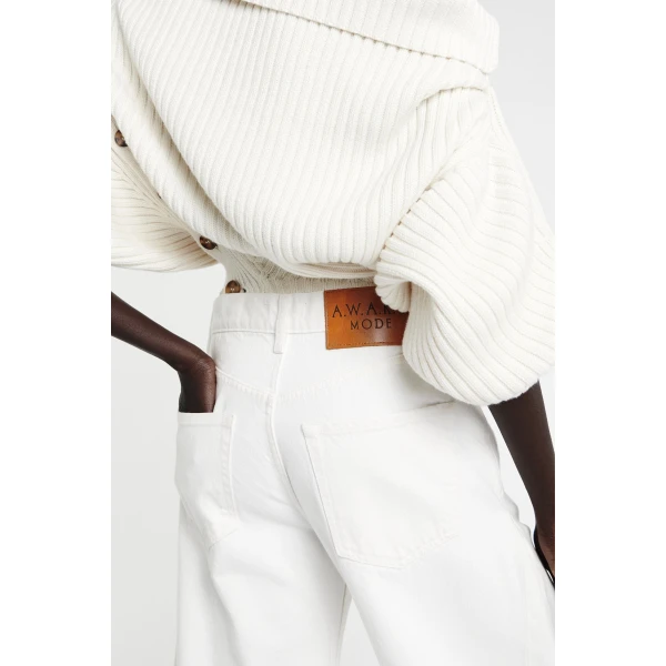 A.W.A.K.E. MODE Denim Jeans With Inserts White - Pants - Conceptual Avant-Garde Fashion at Luxury Shoes 