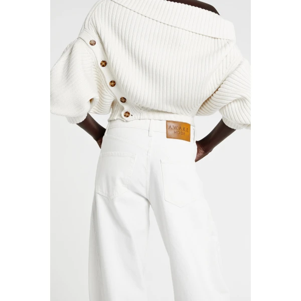 A.W.A.K.E. MODE Denim Jeans With Inserts White - Pants - Conceptual Avant-Garde Fashion at Luxury Shoes 