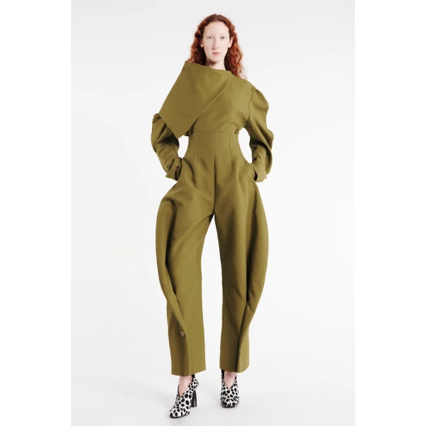 A.W.A.K.E. MODE Draped Collar Top Khaki Green - Tops - Conceptual Avant-Garde Fashion at Luxury Shoes 