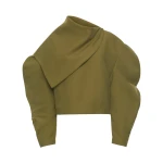 A.W.A.K.E. MODE Draped Collar Top Khaki Green - Tops - Conceptual Avant-Garde Fashion at Luxury Shoes 
