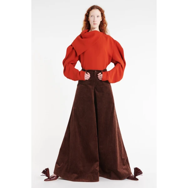 A.W.A.K.E. MODE Draped Collar Top Terracotta - Tops - Conceptual Avant-Garde Fashion at Luxury Shoes 