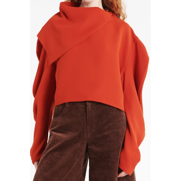 A.W.A.K.E. MODE Draped Collar Top Terracotta - Tops - Conceptual Avant-Garde Fashion at Luxury Shoes 