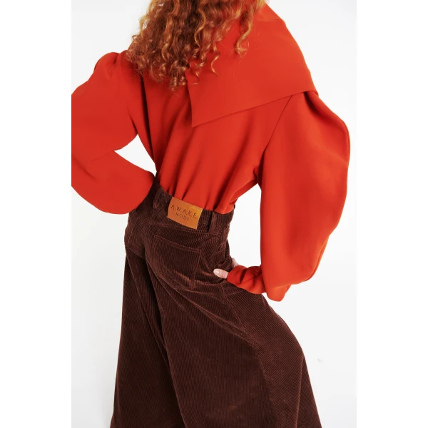 A.W.A.K.E. MODE Draped Collar Top Terracotta - Tops - Conceptual Avant-Garde Fashion at Luxury Shoes 