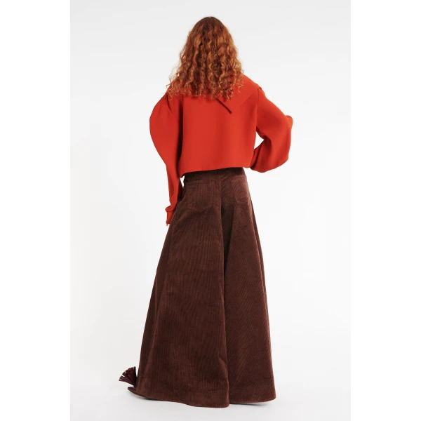 A.W.A.K.E. MODE Draped Collar Top Terracotta - Tops - Conceptual Avant-Garde Fashion at Luxury Shoes 