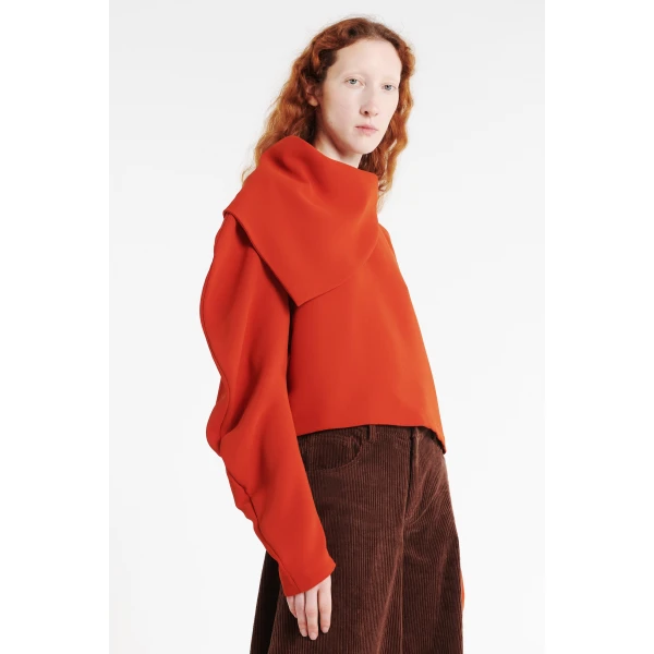 A.W.A.K.E. MODE Draped Collar Top Terracotta - Tops - Conceptual Avant-Garde Fashion at Luxury Shoes 
