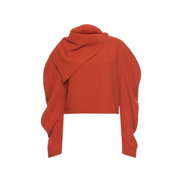 A.W.A.K.E. MODE Draped Collar Top Terracotta - Tops - Conceptual Avant-Garde Fashion at Luxury Shoes 