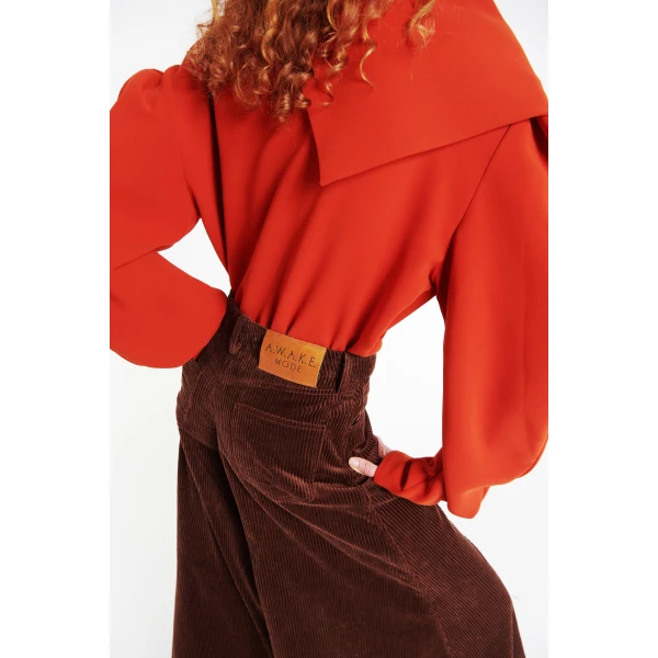 A.W.A.K.E. MODE Draped Collar Top Terracotta - Tops - Conceptual Avant-Garde Fashion at Luxury Shoes 