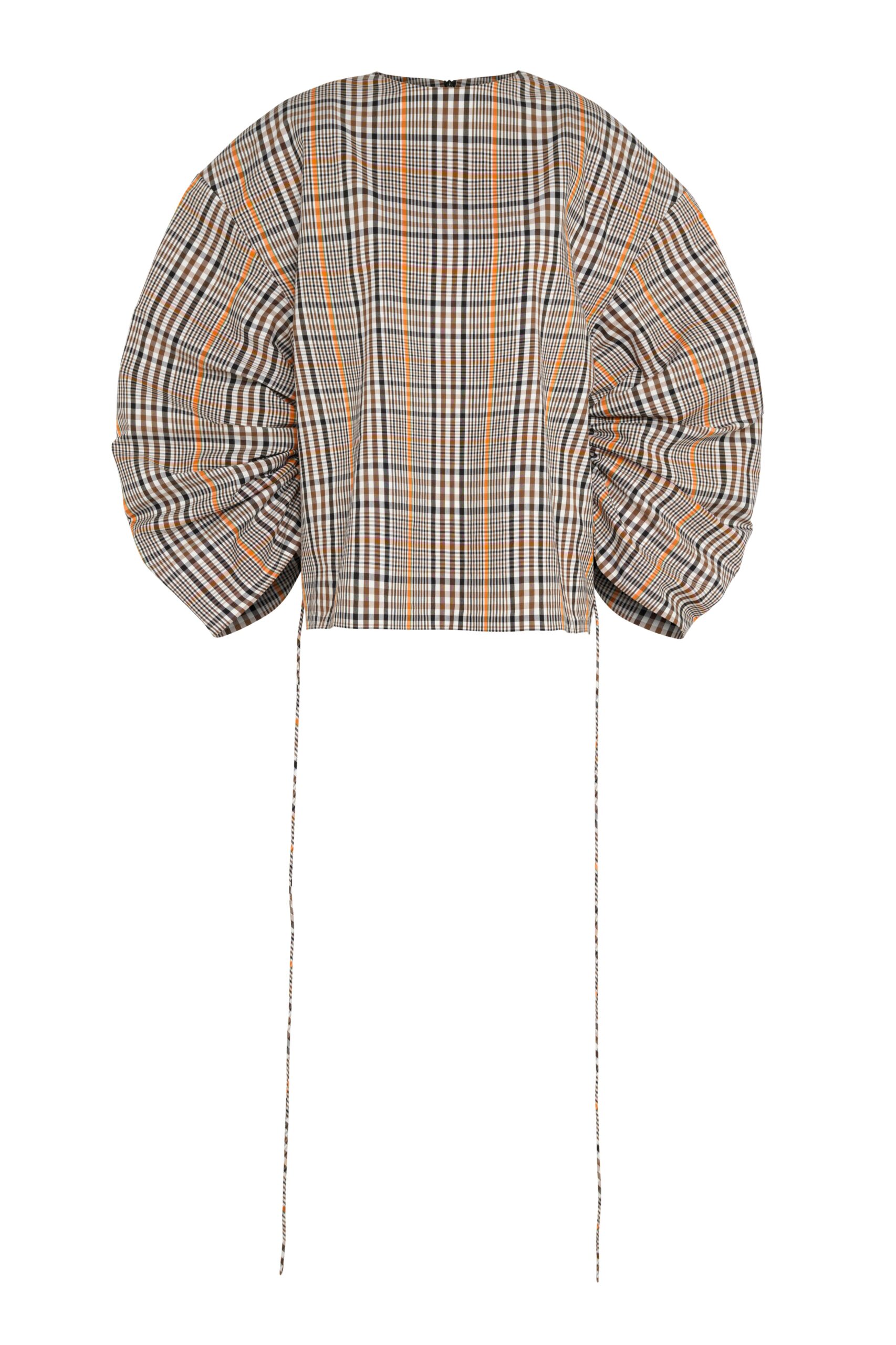 awake mode Tops A.W.A.K.E. MODE Drawstring Sleeve Top Brown Check - Tops - Conceptual Avant-Garde Fashion at Luxury Shoes