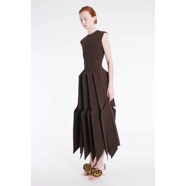 A.W.A.K.E. MODE Dress With Panel Brown Check - Dresses - Conceptual Avant-Garde Fashion at Luxury Shoes 