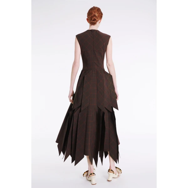 A.W.A.K.E. MODE Dress With Panel Brown Check - Dresses - Conceptual Avant-Garde Fashion at Luxury Shoes 