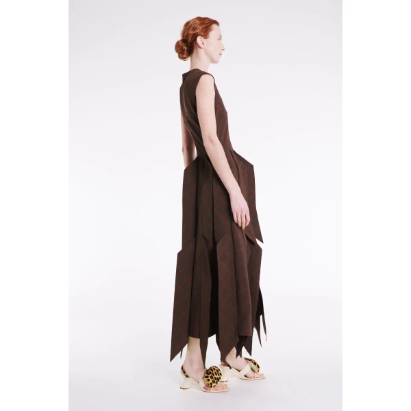 A.W.A.K.E. MODE Dress With Panel Brown Check - Dresses - Conceptual Avant-Garde Fashion at Luxury Shoes 