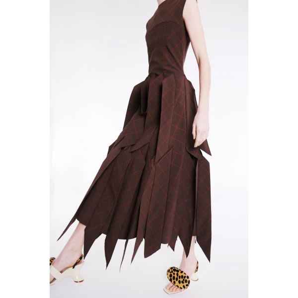 A.W.A.K.E. MODE Dress With Panel Brown Check - Dresses - Conceptual Avant-Garde Fashion at Luxury Shoes 