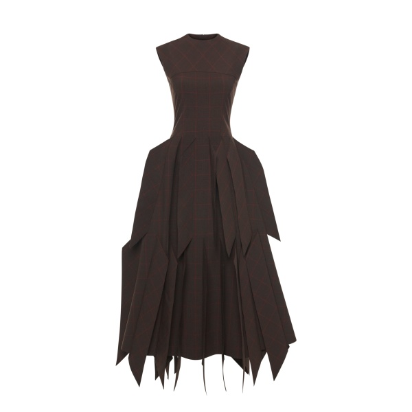 A.W.A.K.E. MODE Dress With Panel Brown Check - Dresses - Conceptual Avant-Garde Fashion at Luxury Shoes 