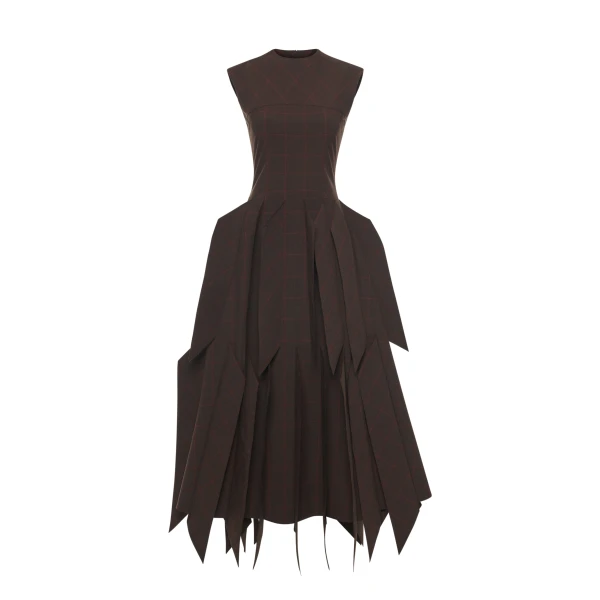 A.W.A.K.E. MODE Dress With Panel Brown Check - Dresses - Conceptual Avant-Garde Fashion at Luxury Shoes 