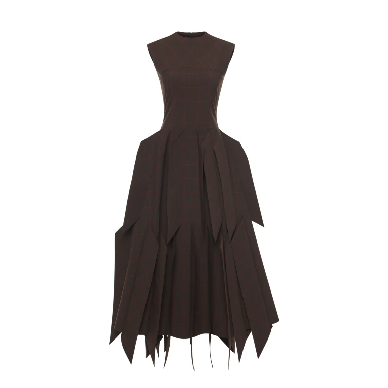 A.W.A.K.E. MODE Dress With Panel Brown Check - Dresses - Conceptual Avant-Garde Fashion at Luxury Shoes 
