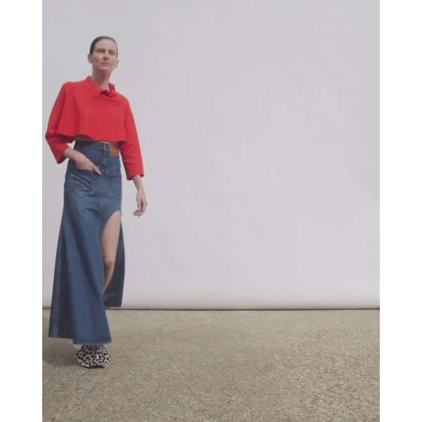 A.W.A.K.E. MODE Flared Back To Front Skirt With Cut Out Classic Blue Wash - Skirts - Conceptual Avant-Garde Fashion at Luxury Shoes 