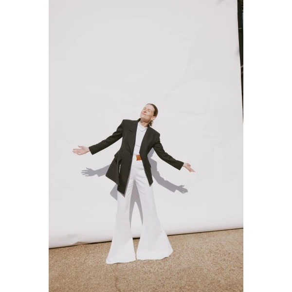 A.W.A.K.E. MODE Flared Mirror Jeans White - Pants - Conceptual Avant-Garde Fashion at Luxury Shoes 